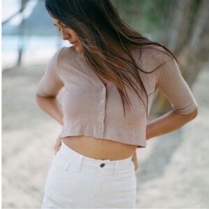 OZMA Tan Button-Up Crop Top